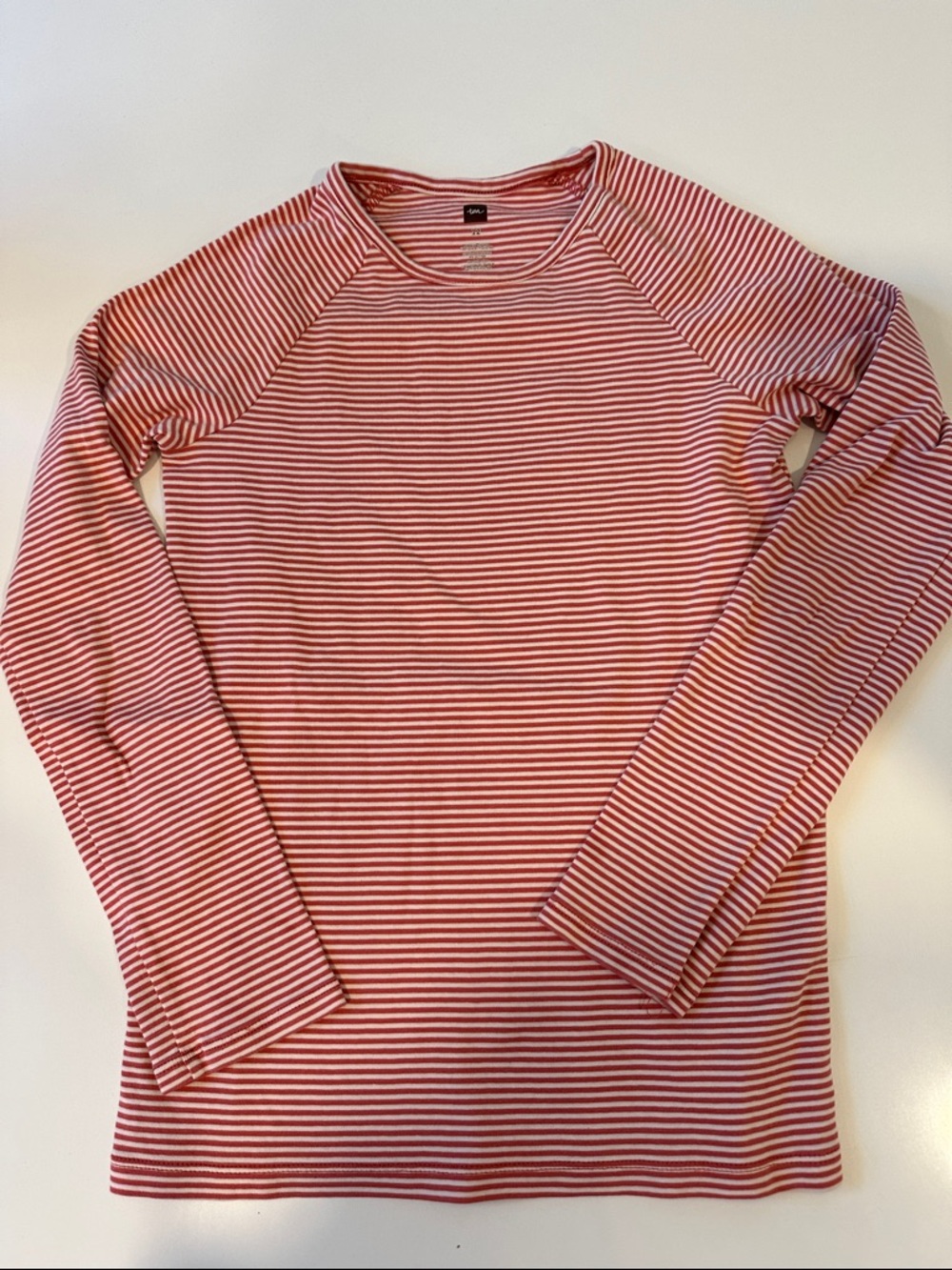 Tea Collection Kids Red‎ White Striped Long Sleeve Raglan Tee Shirt Size 12
